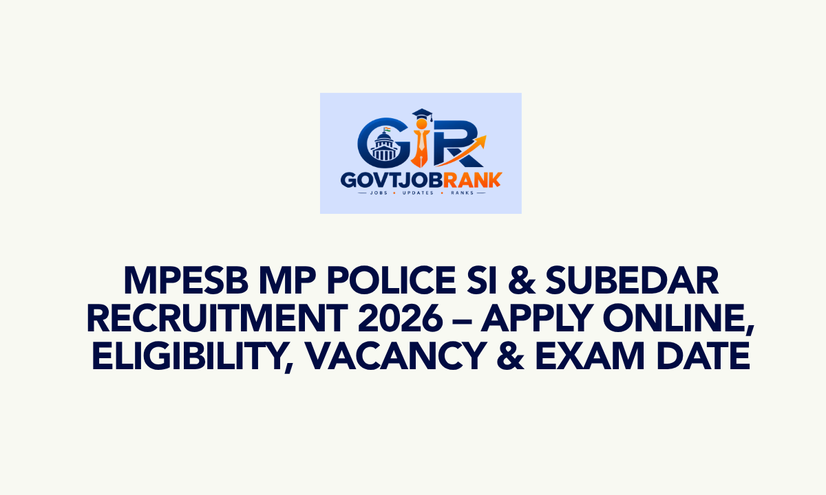 MPESB MP Police SI & Subedar Recruitment 2026 – Apply Online, Eligibility, Vacancy & Exam Date